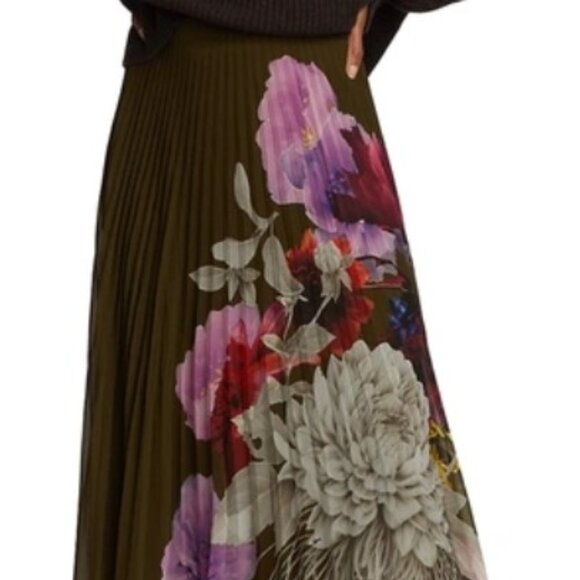 Jason Wu Green Floral Print Pleated Maxi Length Skirt L - Picture 9 of 10